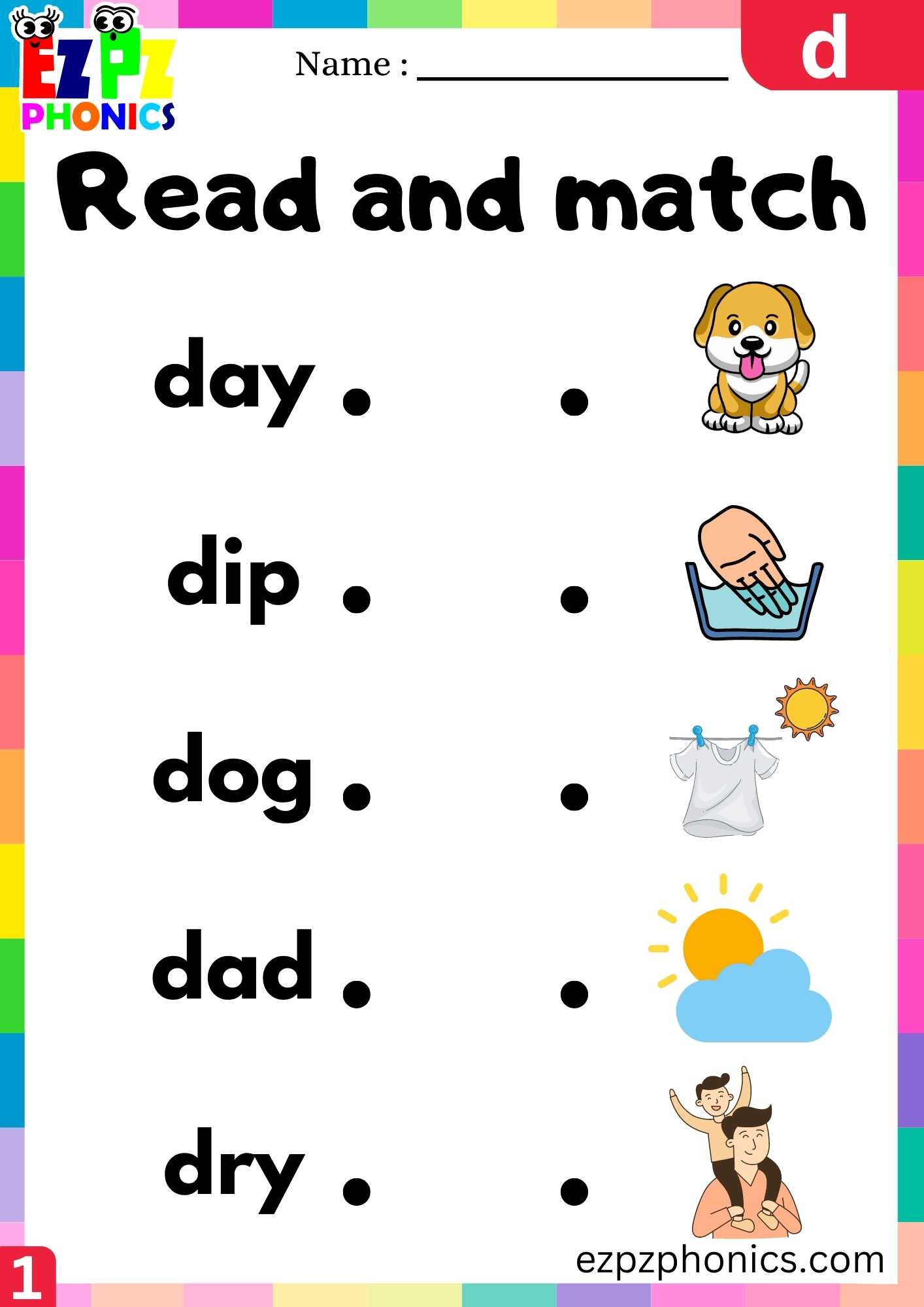 Letter D Read And Match Beginning Sounds Worksheet